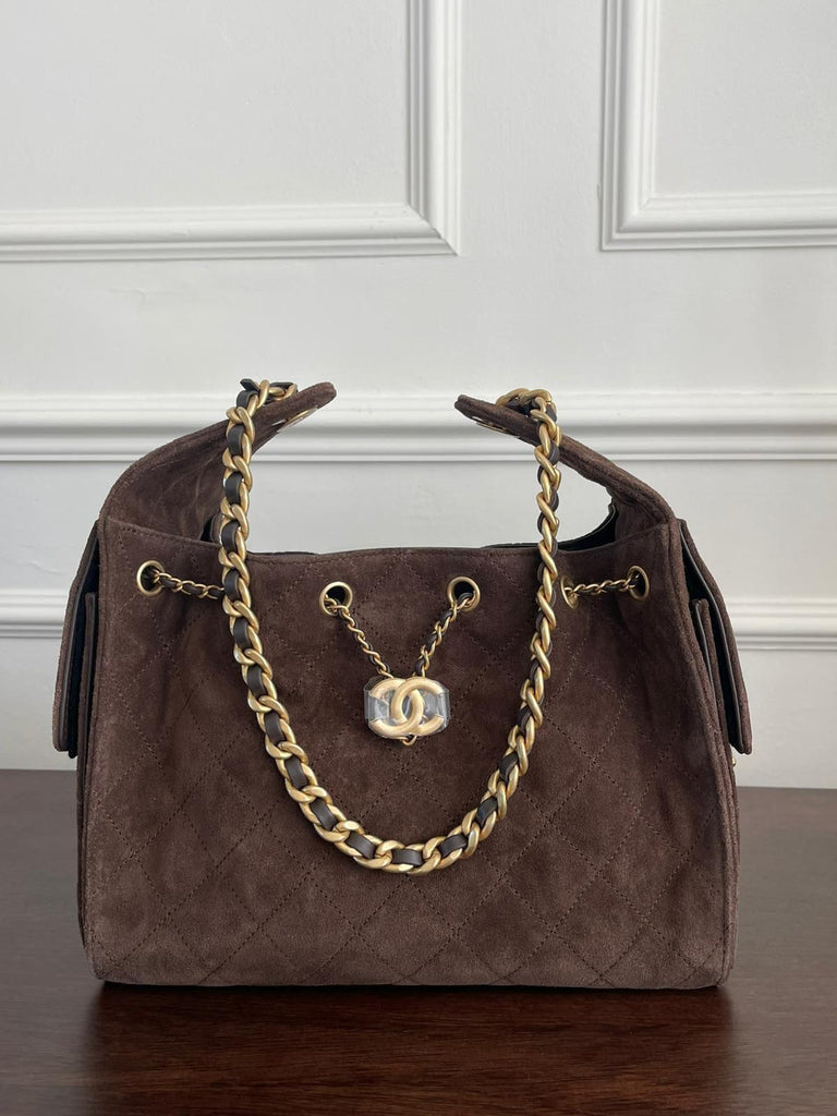 Chanel 25 hobo bag brown suede small 