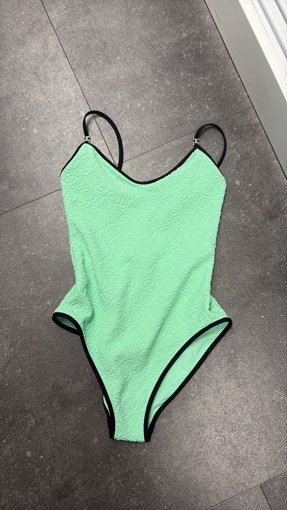 Chanel CC Monogram Embossed Swimsuit — Mint Green 