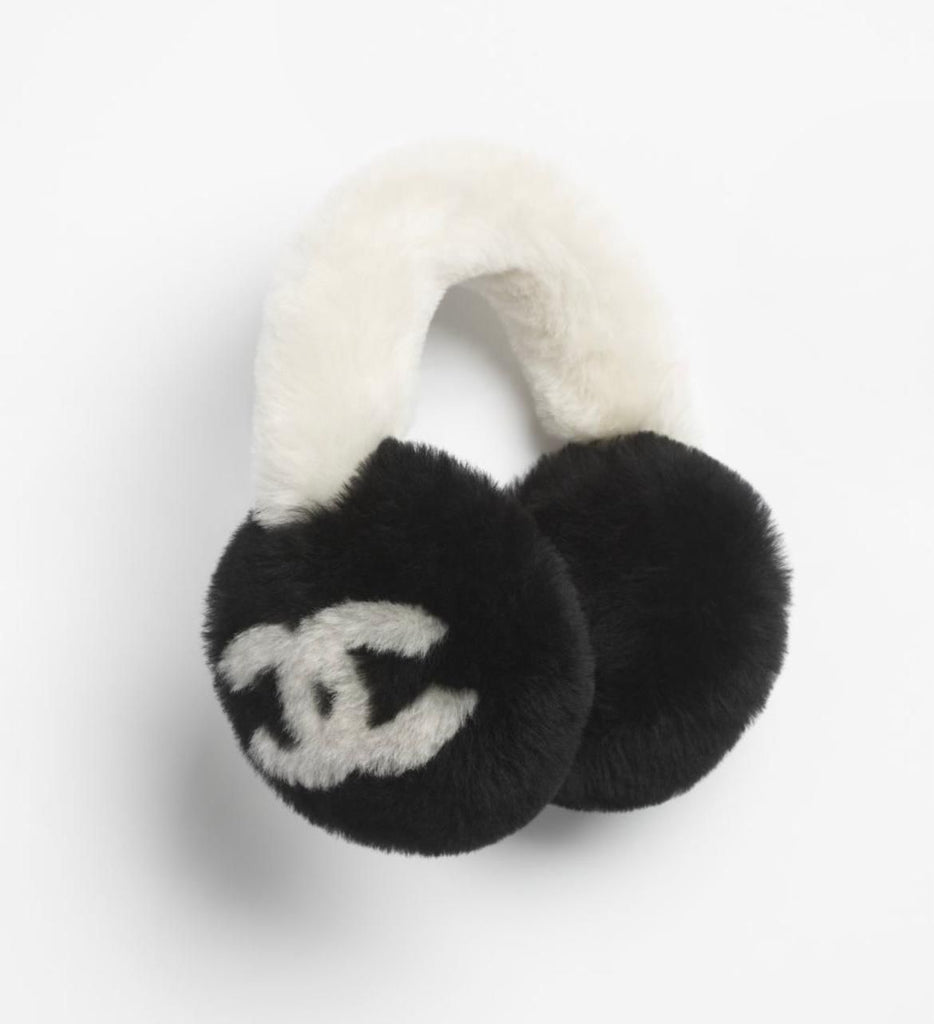 Chanel Faux Fur “CC” Earmuffs — Black &amp; White