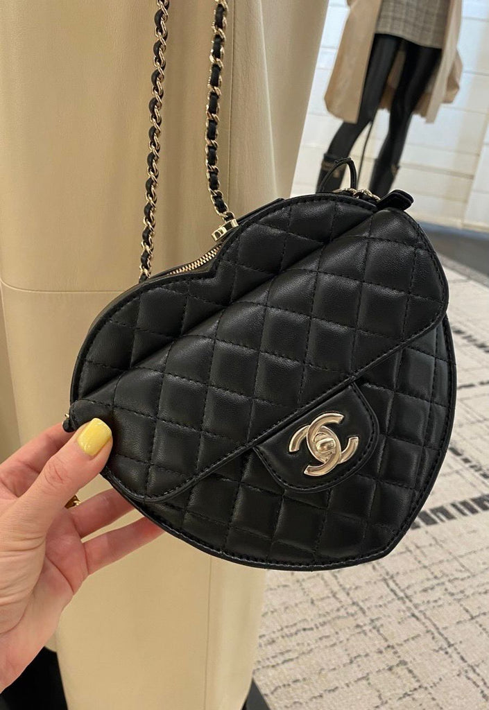 Chanel Heart Bag Black Lambskin Quilted CC in Love Heart Bag