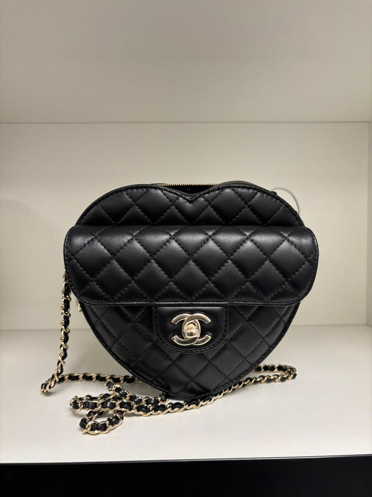 Chanel Heart Bag Black Lambskin Quilted CC in Love Heart Bag