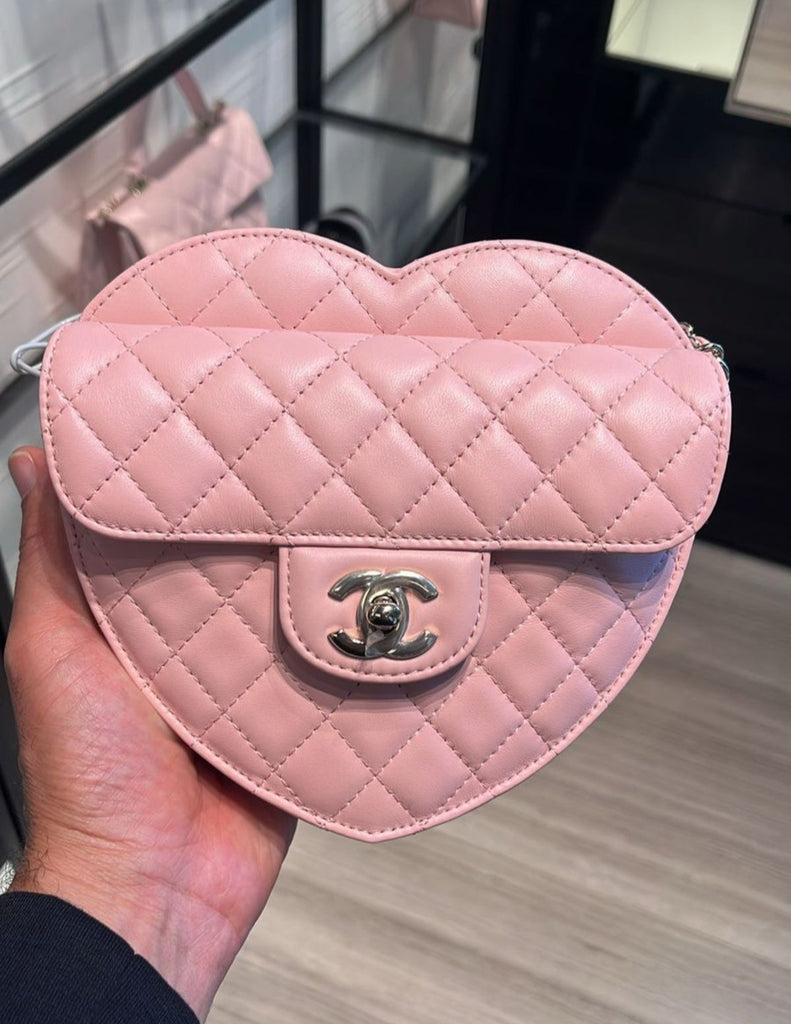 Chanel Heart Bag Pink Lambskin Quilted CC in Love Heart Bag