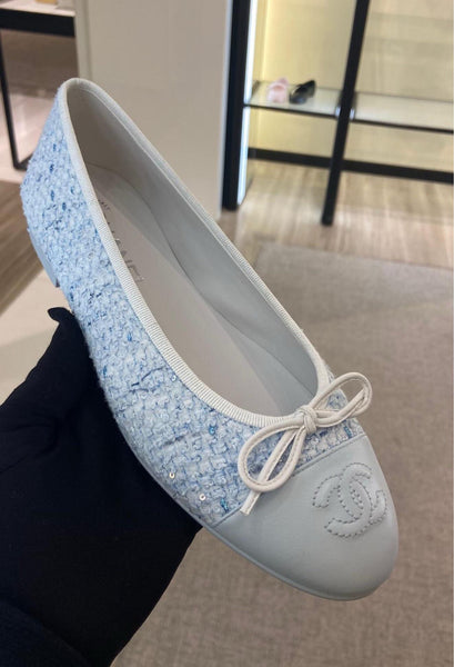 Chanel Tweed Lambskin Ballet Flats 