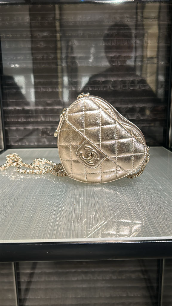 Chanel Mini Heart Bag — Light Gold & Gold Hardware