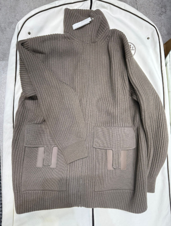 Hermès Wool Knit “H” Jacket Cardigan — Gris Perle, FW25