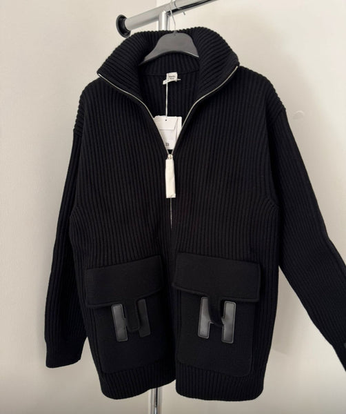 Hermes wool knit cardigan black
