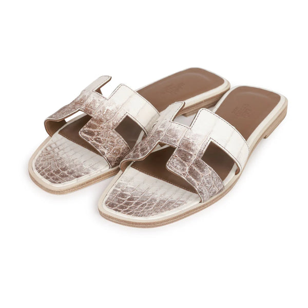 Hermes Men Himalaya Sandals - White and Brown Hermes Himalaya Crocodile Chypre Slingback Flat Sandals Size  main image 4