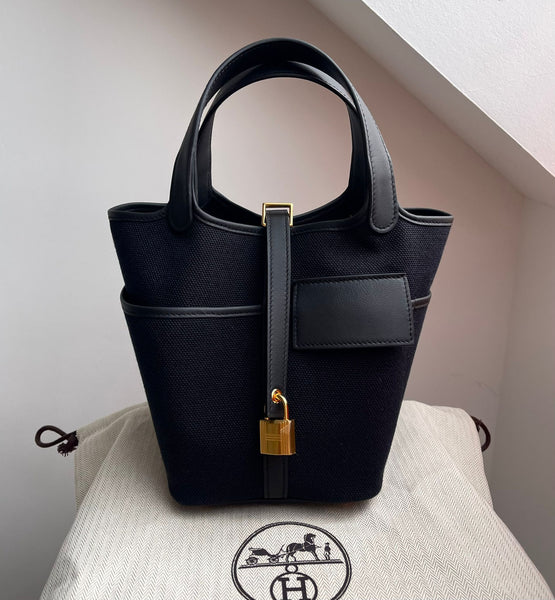 Hermès Picotin 18 Cargo — Black Swift Toile with Gold Hardware, Stamp K (2020)
