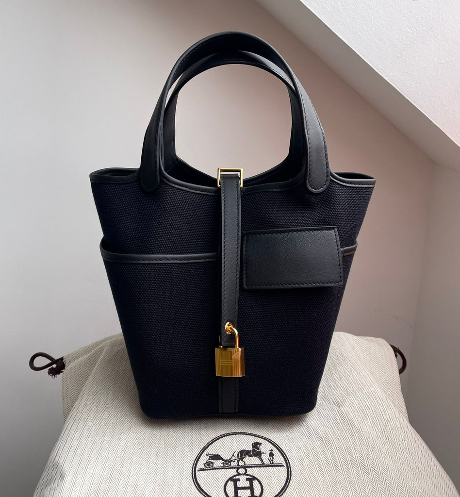 Hermès Picotin 18 Cargo — Black Swift Toile with Gold Hardware, Stamp K (2020)