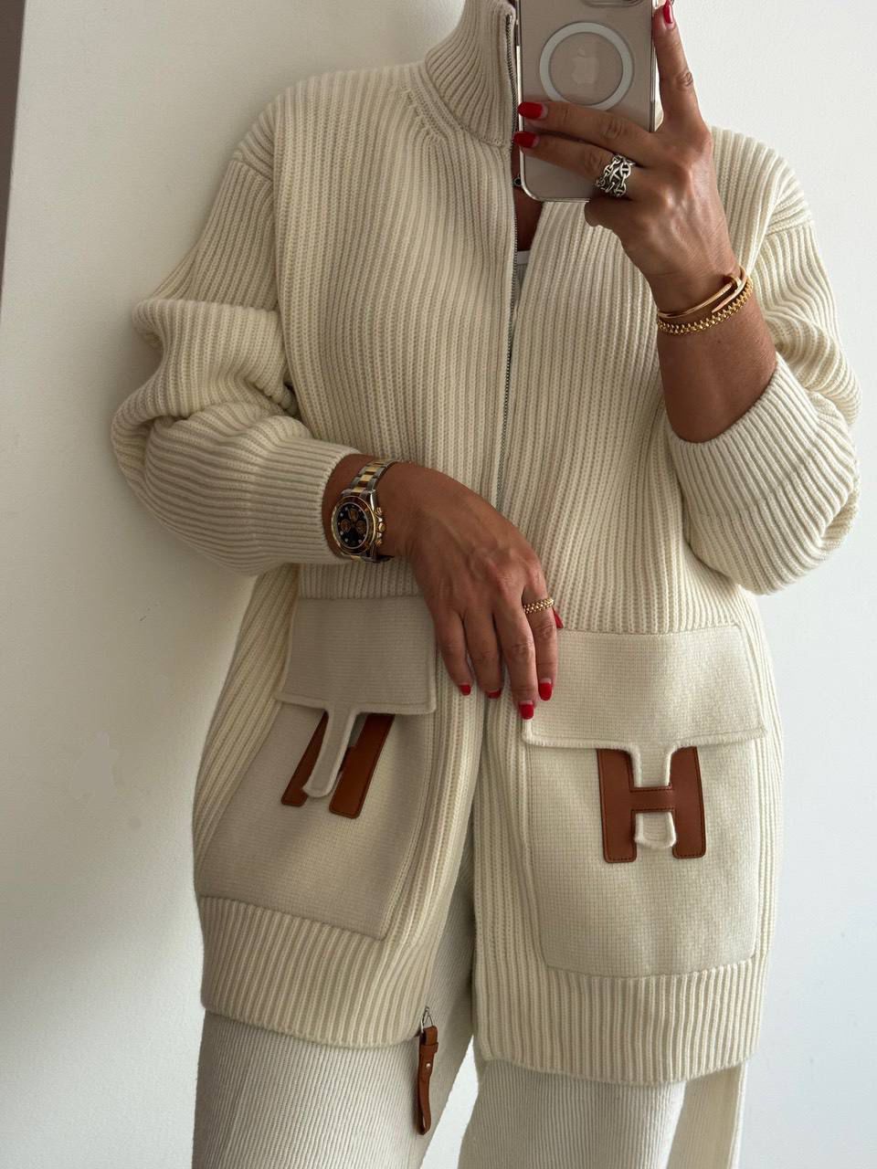 Hermes Wool Knit “H” Jacket Cardigan white FW25 – Personal Shopper