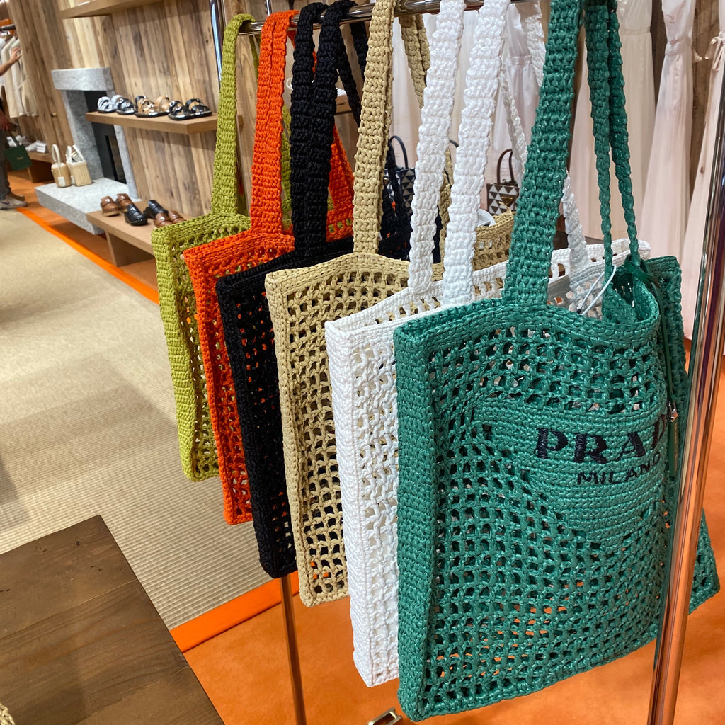 Prada green raffia tote