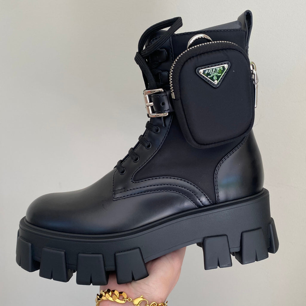 Prada Leather and Nylon Monolith ankle boots