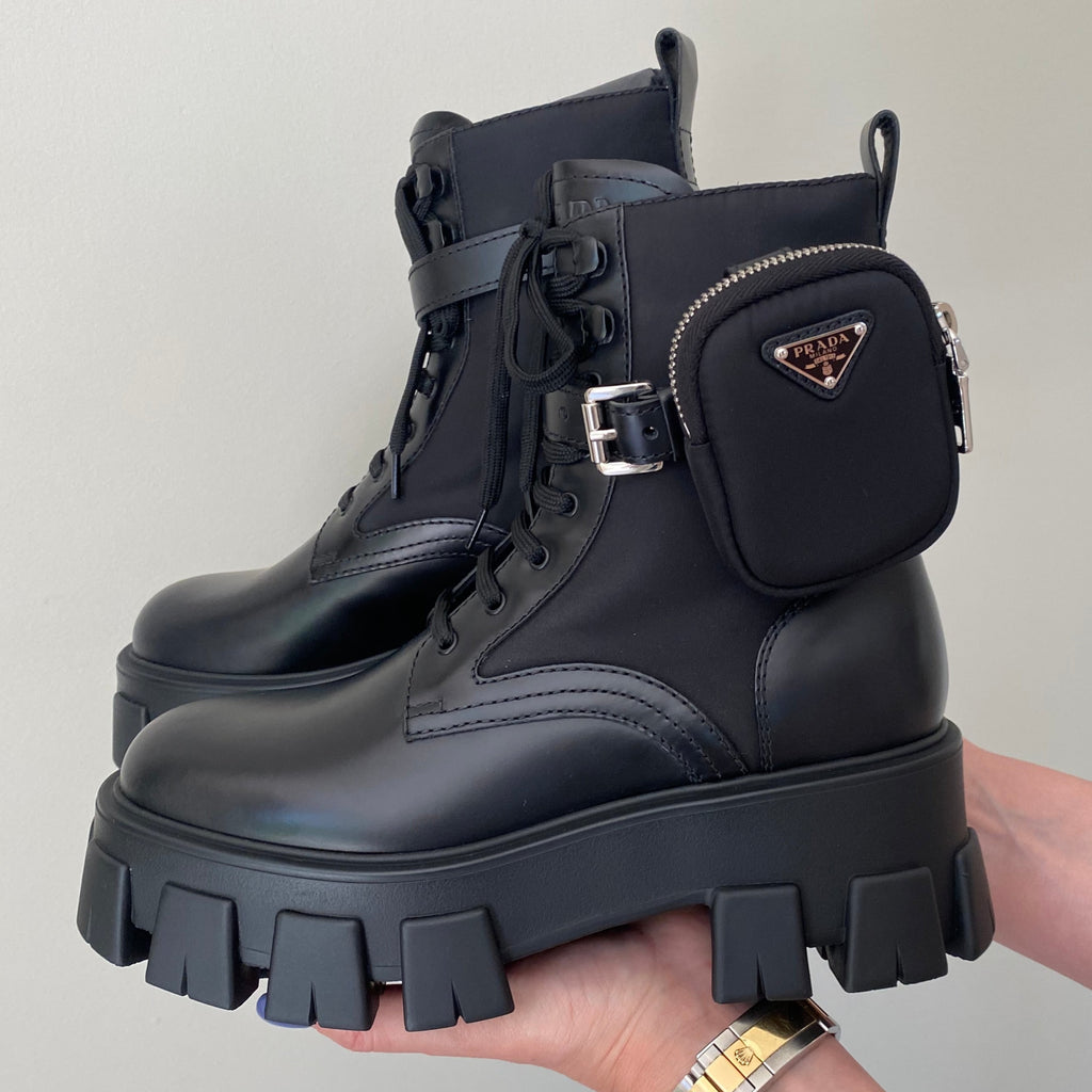 Prada Leather and Nylon Monolith ankle boots