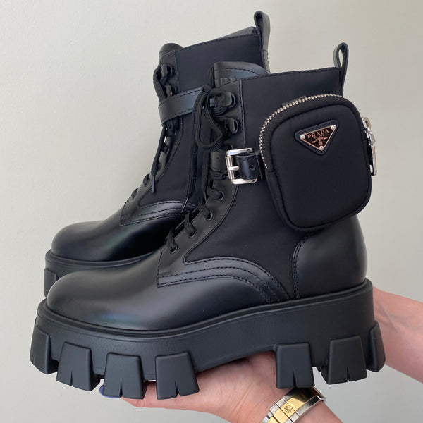 Prada Leather and Nylon Monolith ankle boots