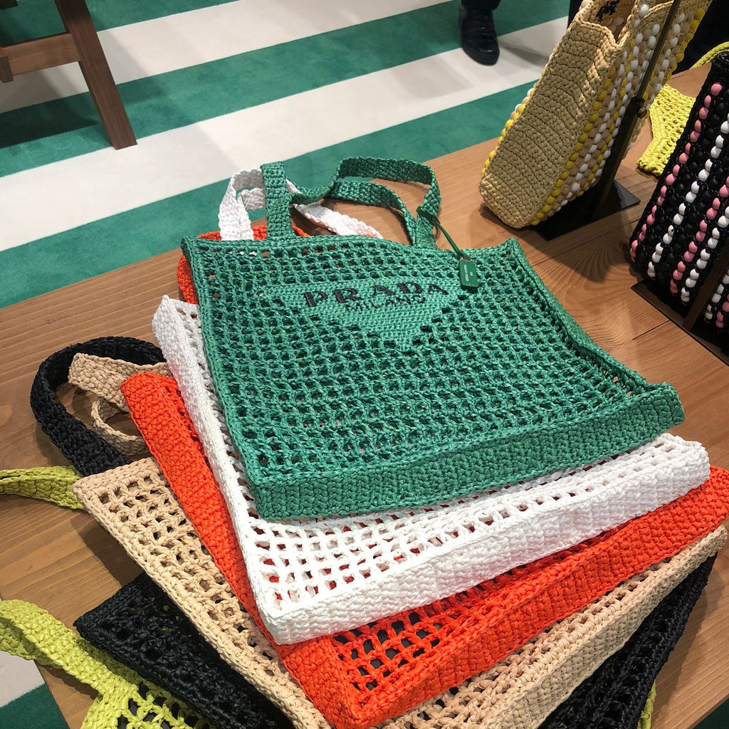 Prada green raffia tote