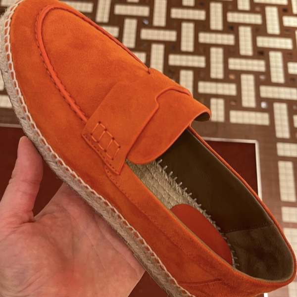 Hermes orange suede trip espadrille