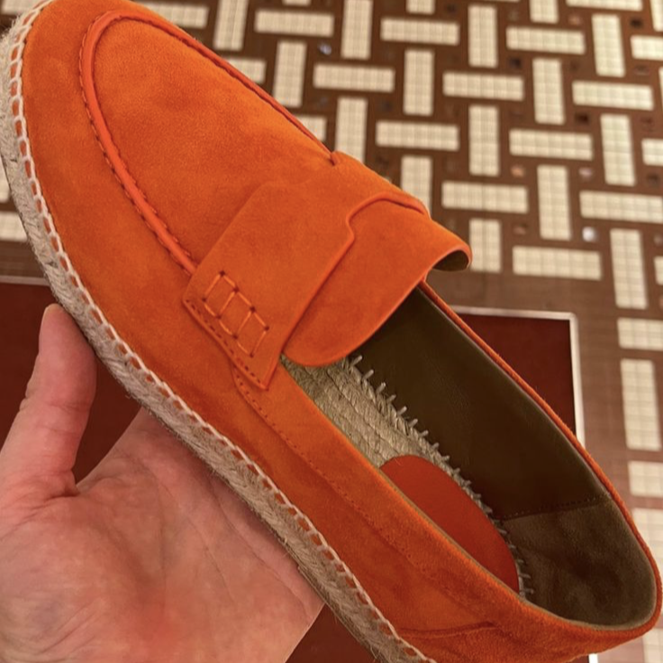 Hermes orange suede trip espadrille