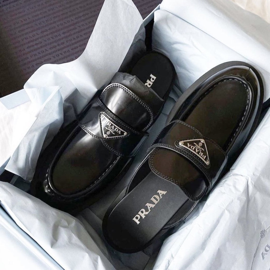 Prada black brushed leather mules