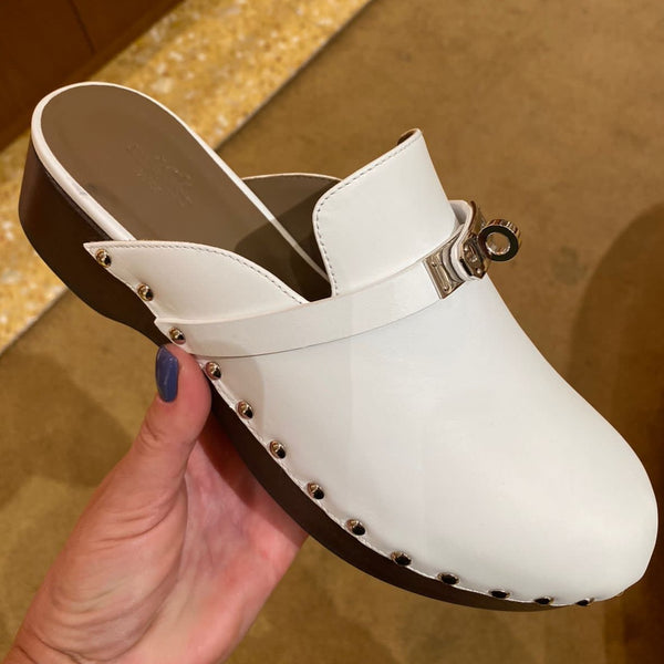 Hermes Carlotta mules in white