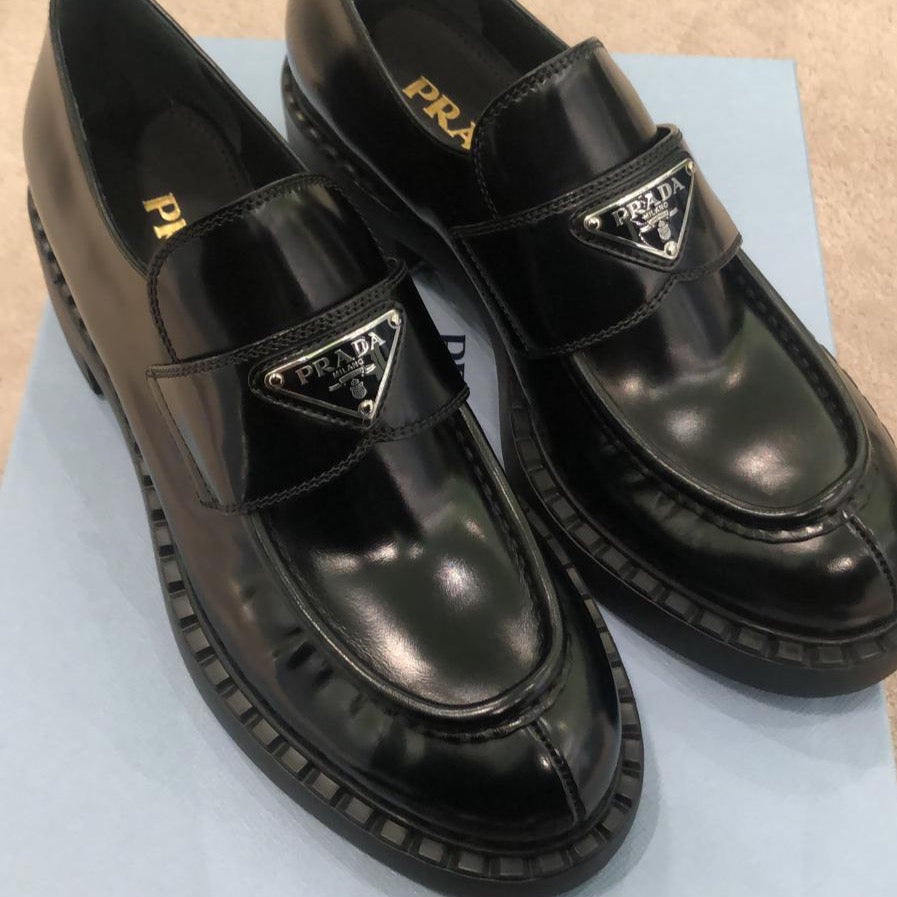 Prada black brushed leather loafers1