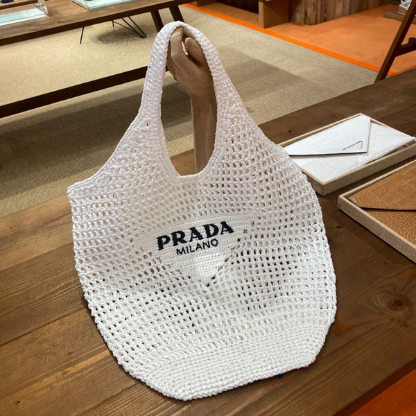 Prada white raffia tote