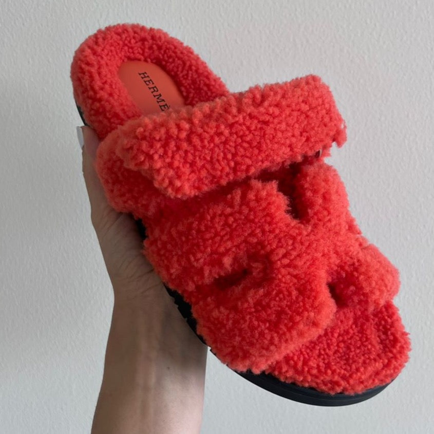 Hermes 2022 Teddy Bear orange Chypre sandals